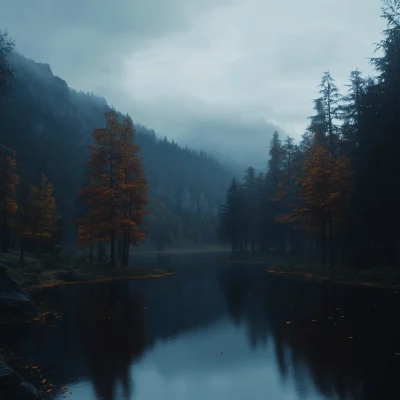 Autumn Lake at Night