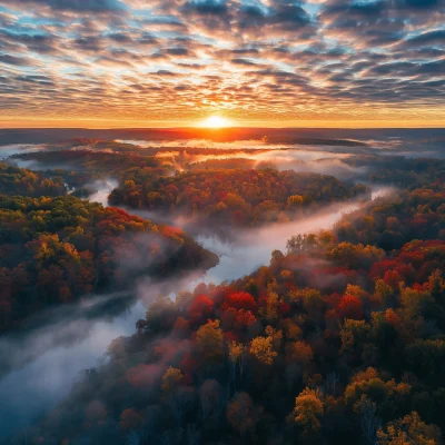 Autumn Sunrise Aerial View