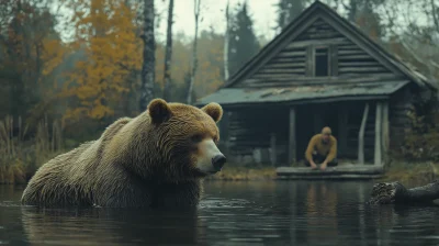 Bear and Man at Lake