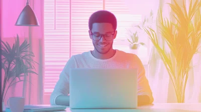 Student Smiling at Laptop