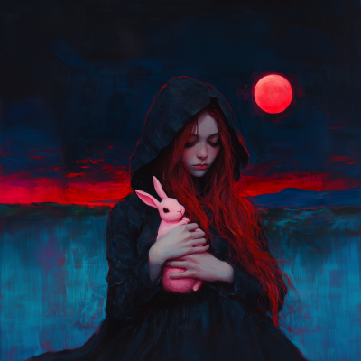 Surreal Woman with Pink Bunny