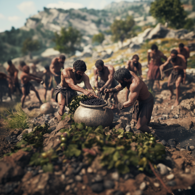 Neolithic Men with Grape Tools