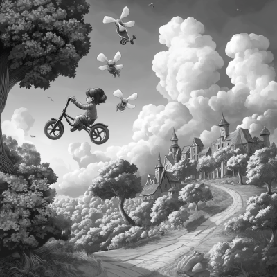 Boy Flying on Tricycle