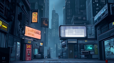 Cyberpunk City Block at Street Level