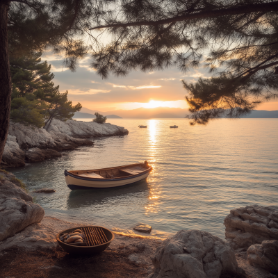 Person Sitting on a Stone at Sunset