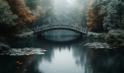 Curved Bridge Over Pond