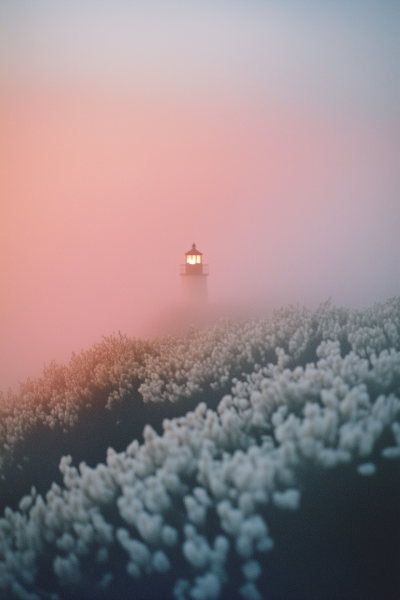Lighthouse Surrounded by Flowers