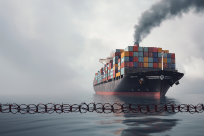 Cargo Ship and Barbed Wire