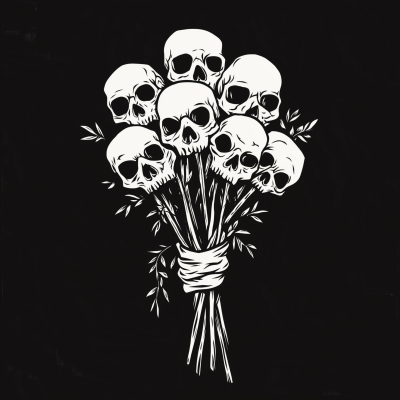 Minimalist Linocut Skull Bouquet