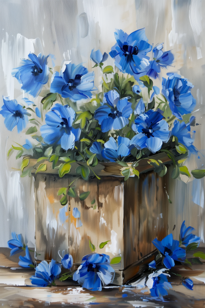 Blue Peonies in Farmhouse Planter