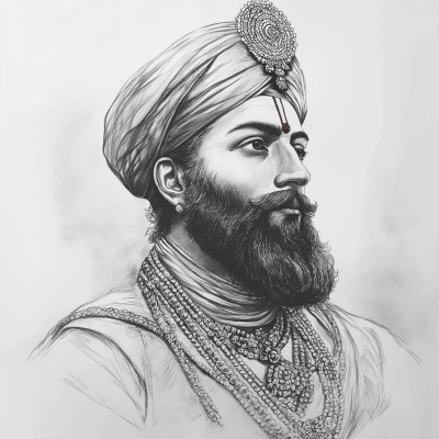 Black and White Sketch of Guru Gobind Singh Ji