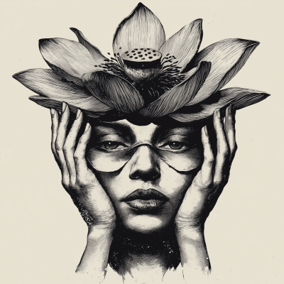 Human Face with Lotus Flower