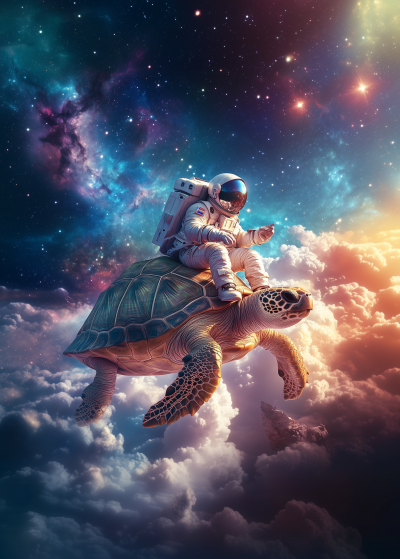 Astronaut on a Cosmic Turtle