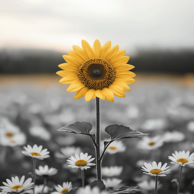 Golden Sunflower in Gray Field