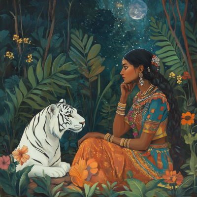 Tranquil Indian Woman with Tiger
