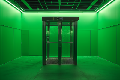 Glass Elevator on Green Screen