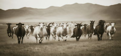 Sheep and Horses in the Steppe