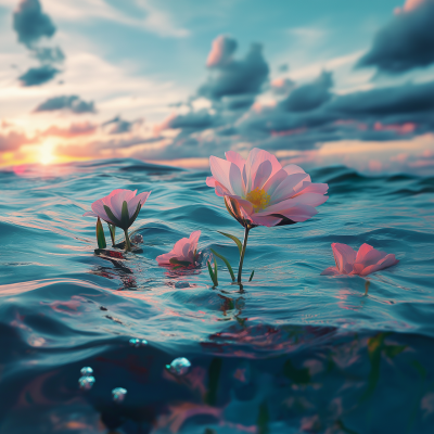 Cinematic Funny Flowers in Ocean