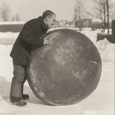 Man Kissing Giant Hockey Puck