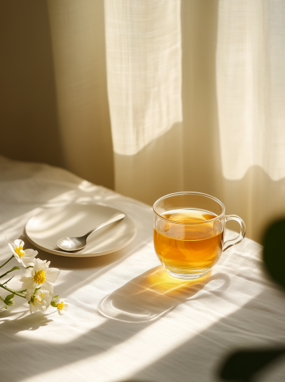 Tea and Flowers in Sunlight