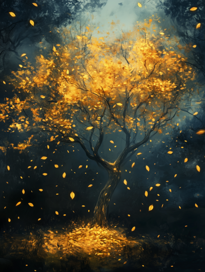 Golden Leaves in the Night