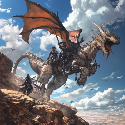 Adventurers Riding a Dragon