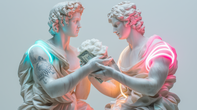 Antique Statues with Neon Stripes