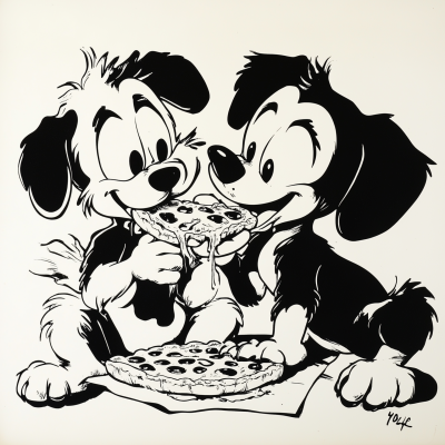 Cute Dogs Sharing Pizza