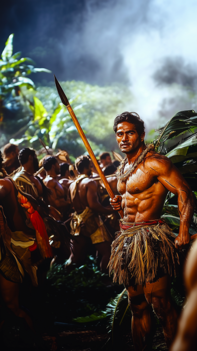 Hawaiian Warrior in Battle