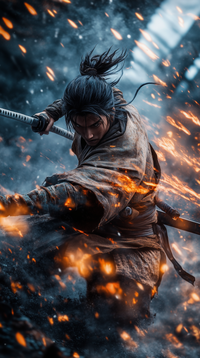 Epic Action Shot of Musashi Miyamoto