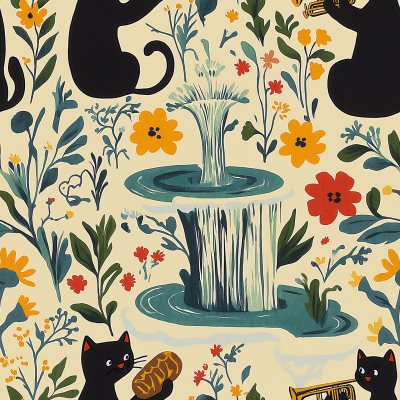 Cats by the Fountain