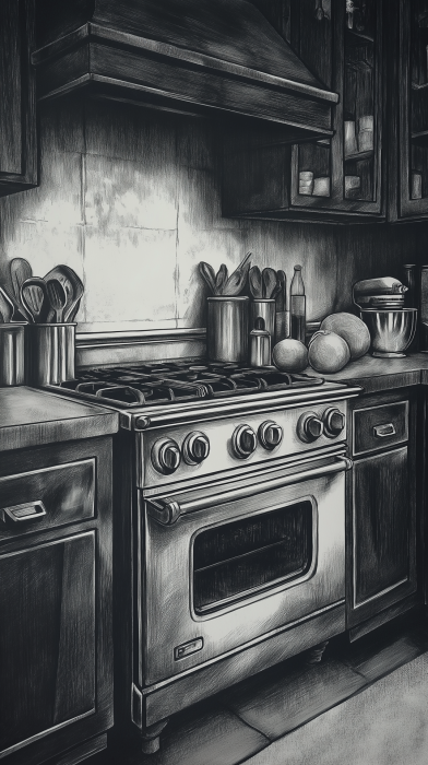 Luxury Kitchen Charcoal Illustration