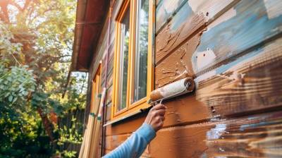 Worker Painting Exterior of House