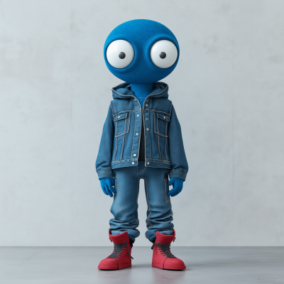 Blue Mascot with Denim Jacket