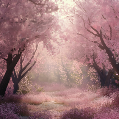 Realistic Cherry Blossom Forest