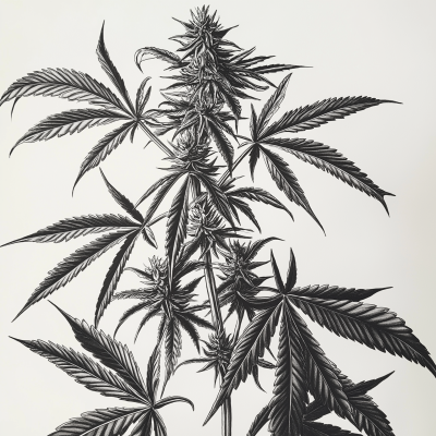 Detailed Pen Drawing of Marijuana Plant