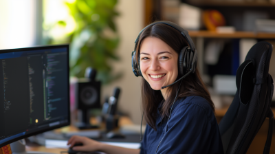 Smiling Woman at Desk