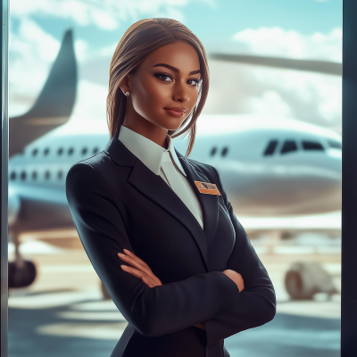 Elegant Hostess at Airport Gate