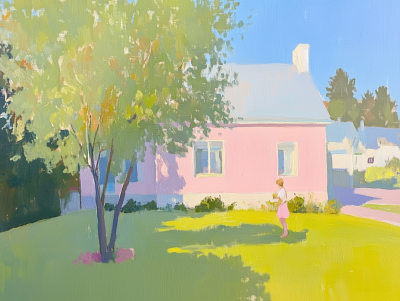 Impressionist Landscape with House and Tree