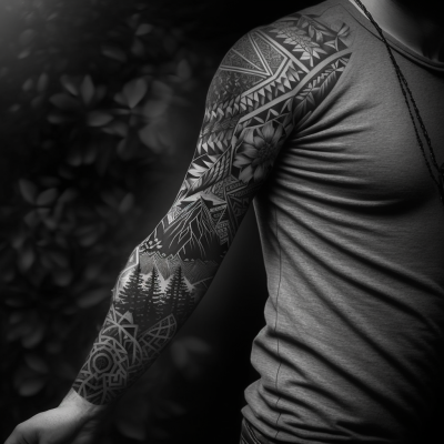 Geometric Black and White Tattoo Sleeve