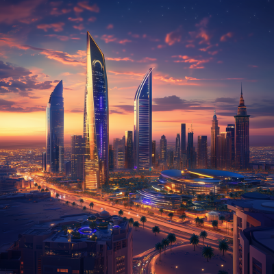 Futuristic Riyadh Skyline at Dusk