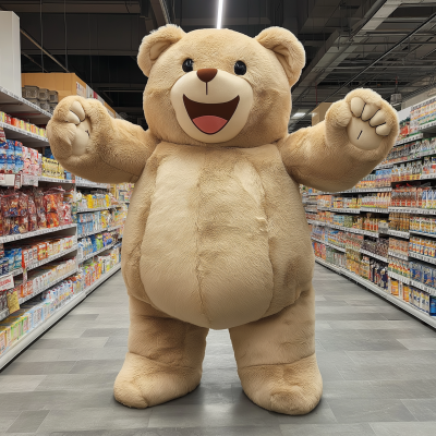 Happy Plush Bear in Supermarket