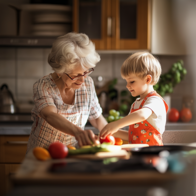 Grandma and Grandson Cooking Together
