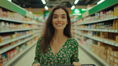 Smiling Woman in Supermarket