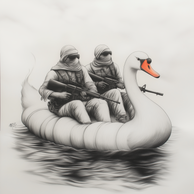 Somali Pirates on a Swan Boat
