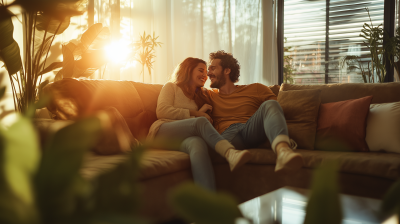 Happy Couple in Luxury Living Room