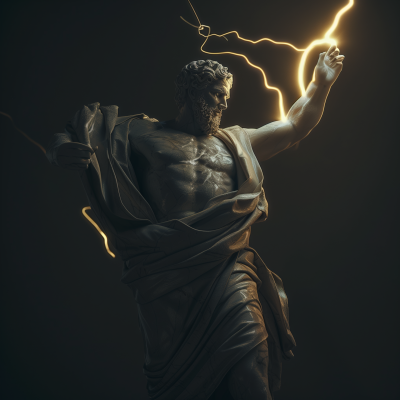 Statue of Zeus with Lightning Bolt