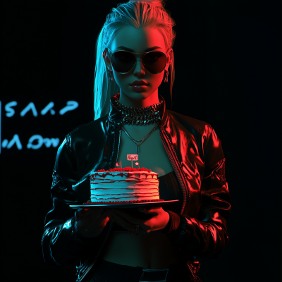 Cyberpunk Girl with Cake