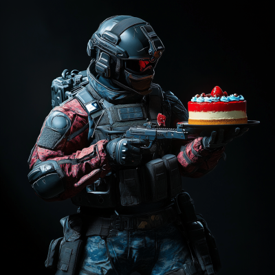 Cyberpunk Soldier with Cake