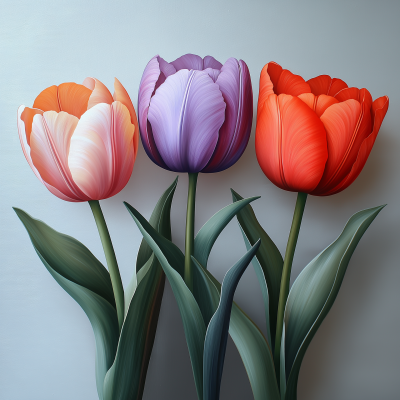 Three Tulips on White Background